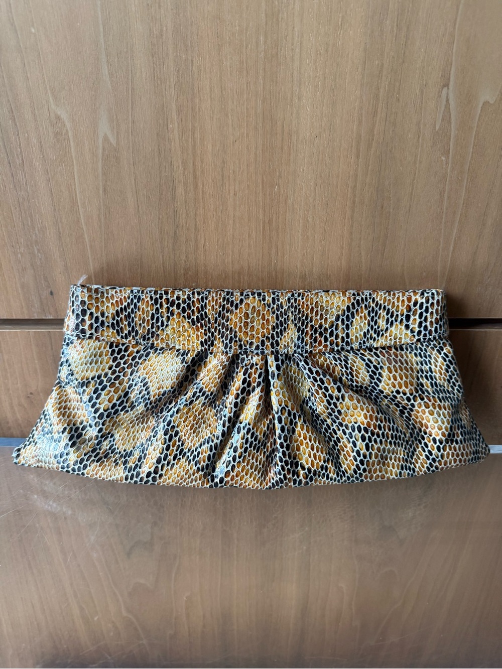 Vintage Lauren Merlin Snake-Print Clutch in Yellow and Brown